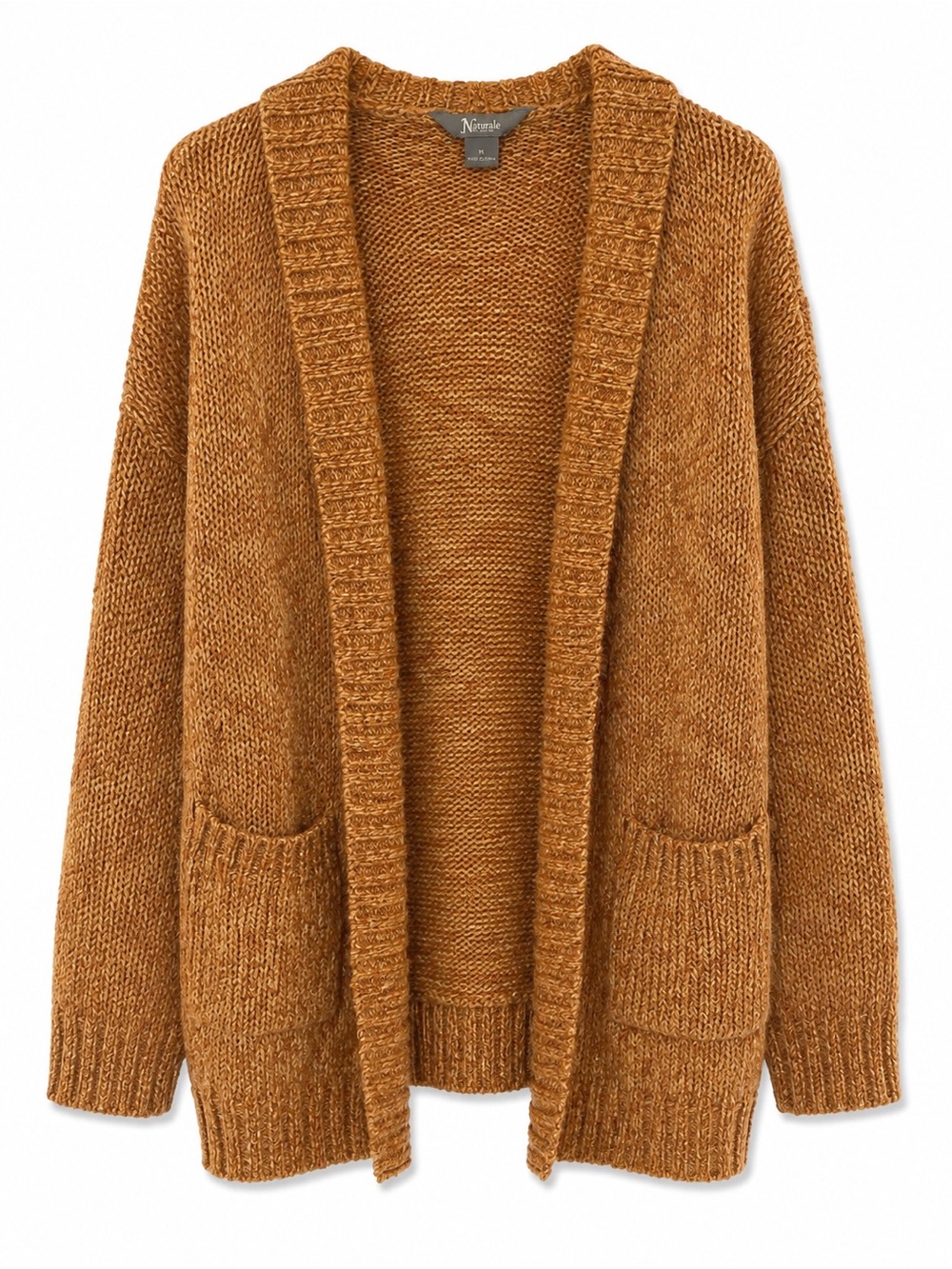 Natural Reflections Open-Front Cardigan Sweater in Camel Brown